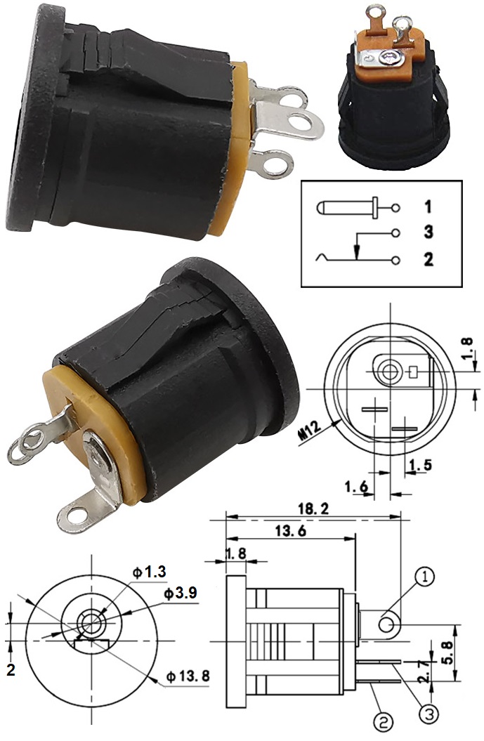 Conector Panel 3.5x1.35mm 3pin Presion